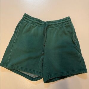 TNA Cozy Fleece Boyfriend Shorts in Dark Green